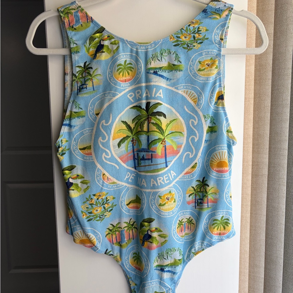 Farm Rio Body One Piece Light Blue Beachy